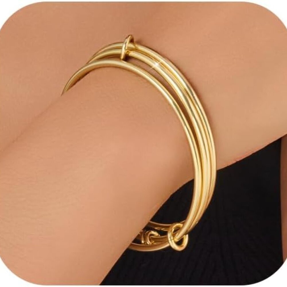 Stackable Bangle Bracelets 14k Gold Plated Stainl… - image 1